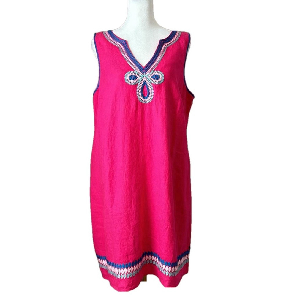 New! Hatley Portia Sheath Shift Dress Sleeveless 100% Linen Fuchsia Pink Large